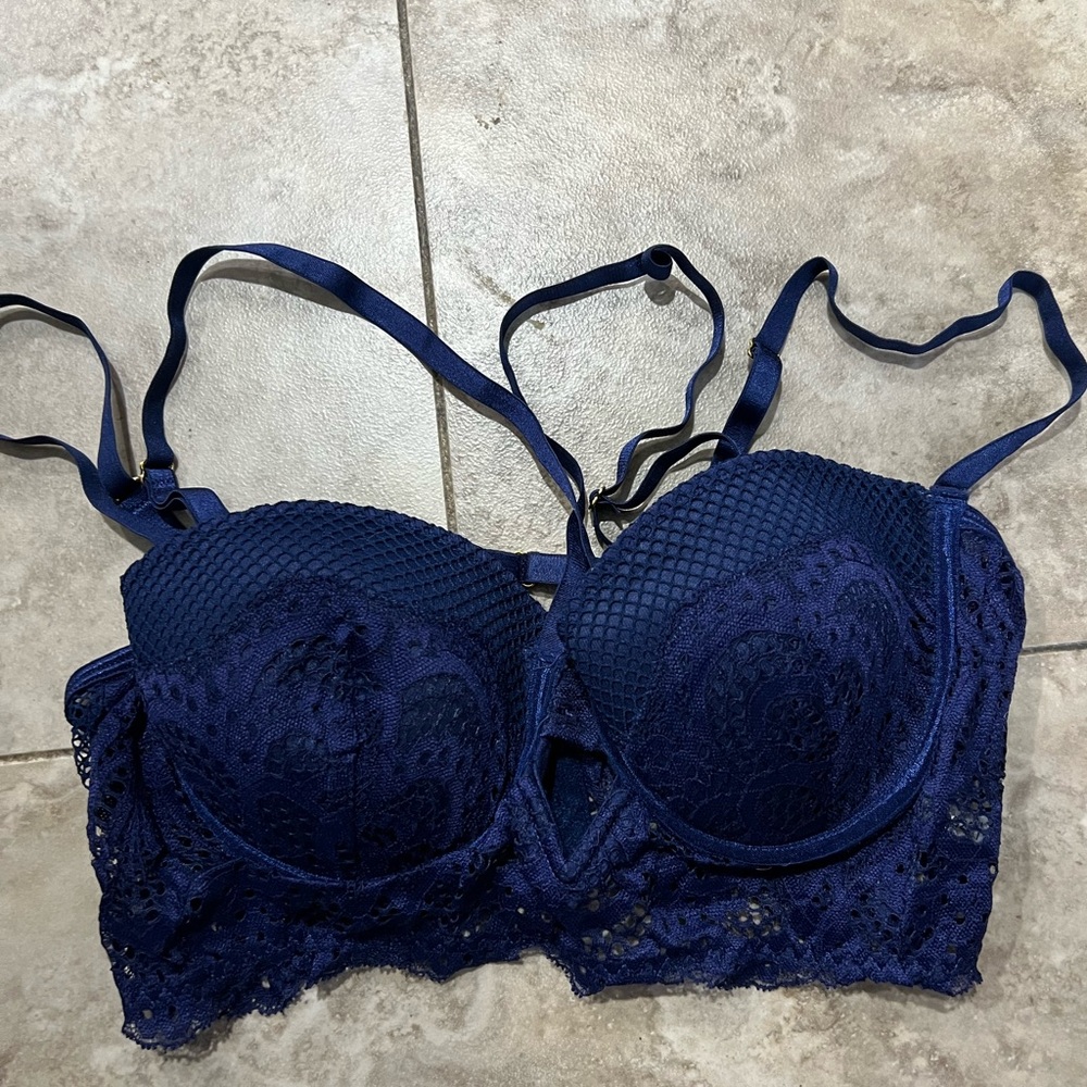 dark blue laced bra